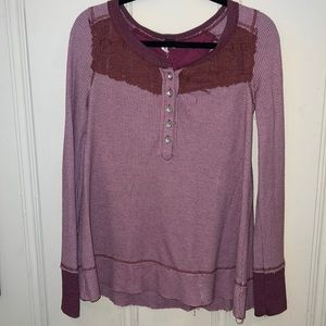 We the Free (Free People) Maroon Thermal Long sleeve Blouse, Size Small